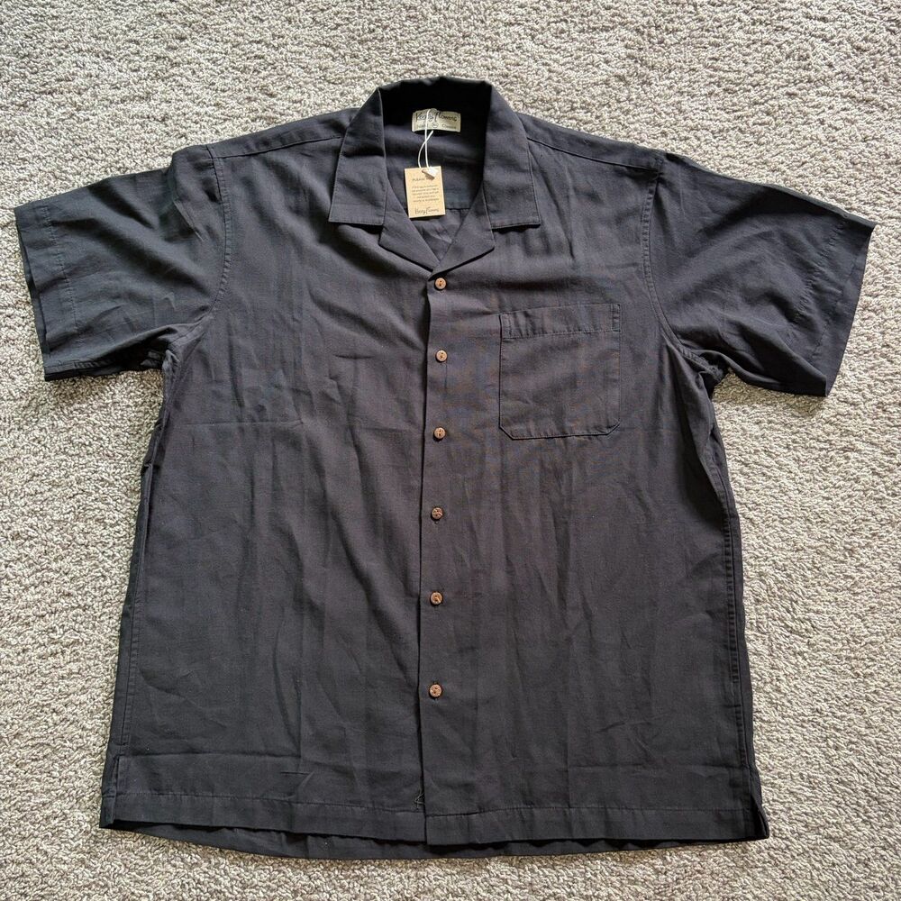 NEW Kenny Flowers 100% Linen Camp Shirt Short Sleeve Button Down Black Size XL
